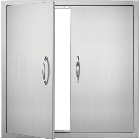 Grill-Zugangstür, 790 x 790 x 46 mm, Doppelte Außenküchentür, Flächenbündig montierte Edelstahltür, Vertikale Wandtür mit Griffen, für Grillinsel, Grillstation, Außenschrank usw. (1/5)