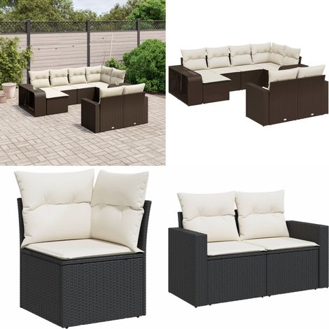 vidaXL Salon de jardin 10 pcs avec coussins marron résine tressée (1/5)