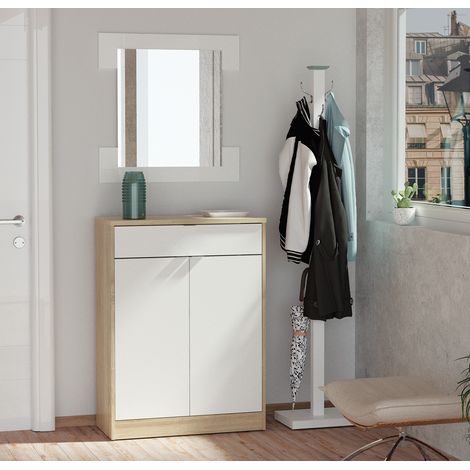Commode meuble à chaussures coloris blanc brillant / cambrian - Hauteur 101 x Longueur 75 x Profondeur 36 cm -PEGANE-