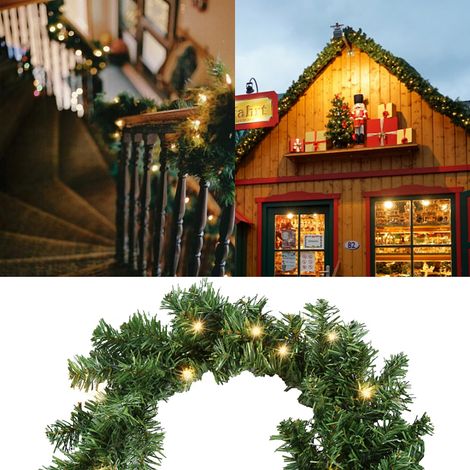 TolleTour Guirnalda navideña artificial, 5 m, 100 LED blanco cálido - para interior y exterior cubierto, decoración para puerta, ventana, escalera, chimenea... (1/5)