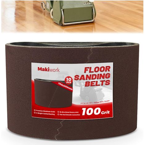 Lot de 10 bandes abrasives 750 x 200 mm K100 en oxyde d'aluminium pour ponceuse à parquet - Compatible avec Scorpion (1/5)