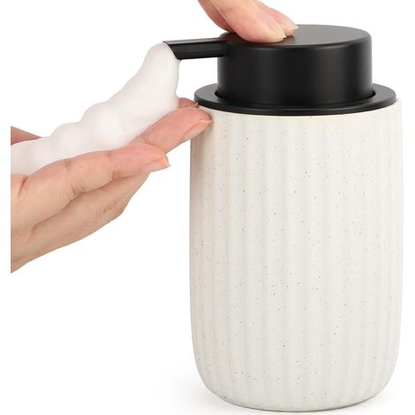 Distributeur Savon Mousse, 320ml Flacon Mousseur Vide, Distributeur Gel Douche en Céramique, Distributeur Shampoing et Gel Douche, Soap Dispenser Rechargeable avec Tête de Pompe en Mousse (1/5)