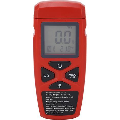 Testeur d'humidité du Bois à 2 Broches Rouge, Détecteur de Teneur en Eau du Bois, Humidimètre pour de Chauffage Extérieur (1/5)