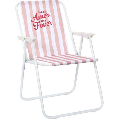 Chaise Ultra Pliante d'Extérieur à Rayures Bayadère - Rose - 44 x 52 x 75 cm - Livraison gratuite (1/5)