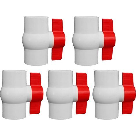 Lot de 5 vannes rondes robustes en PVC de 5 cm (2 pouces) avec poignée en T. Accessoire pratique pour les systèmes d'eau domestiques et l'usage quotidien industriel. 32 mm (1/5)