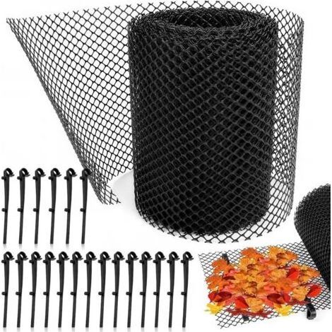 Protection de Gouttière Protege Gouttiere Contre les Feuilles 18cmx8m Grille Gouttières Anti Feuilles avec 20 Pinces Grillage Gouttieres Robuste en Maille pour Maisons Abris de Voiture Écurie