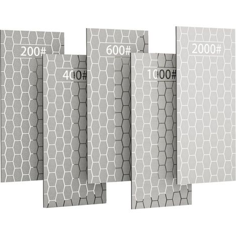Pietra per affilare diamantata, 5 pezzi, piastra con superficie a nido d'ape e base antiscivolo per forbici, coltelli e attrezzi da esterno, da grana grossa a extra fine 200/400/600/1000/2000 (1/5)