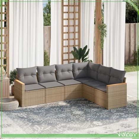 Salon de jardin - Ensemble modulable 6 pcs - Résine tressée - Mélange beige - Coussins déhoussables (1/5)
