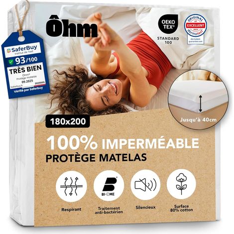 Protege Matelas 180x200 Imperméable Coton Anti-Acariens Oeko-Tex (1/5)