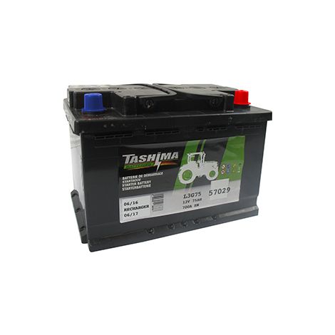 Batteria Tashima 12V - 75A + Destra Adattabile per Modelli Kubota St30 - Alpha - St35 - B2150 - L: 278mm, L: 175mm, H: 190mm