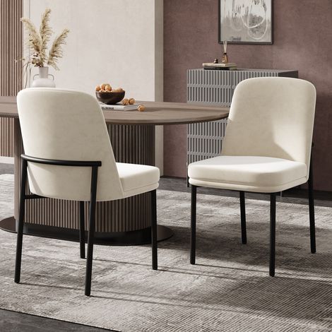 Sedie da sala da pranzo 2 pezzi in velluto beige, gambe in metallo nero DESVIAE (1/5)