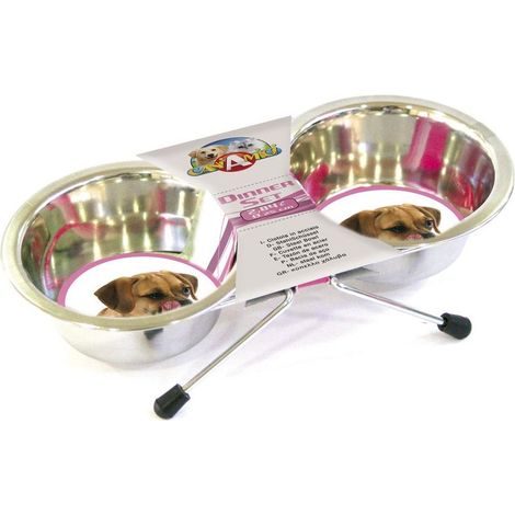 Ciotole in Acciaio per cani e gatti modello DOS con Supporto 2x 0,24 L/cm 11