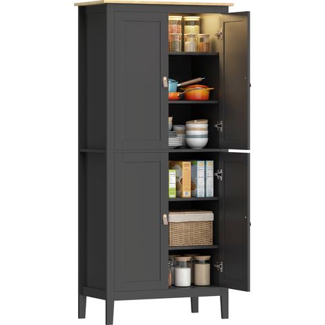 Buffet cuisine - HOMCOM - LED réglable et détecteur de mouvement - étagères réglables - MDF - 80 x 40 x 176,5 cm - noir (1/5)