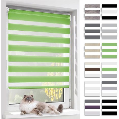 Store Enrouleur Jour Nuit - 1 Pièce - Polyester Double Tissu - Réglable Translucide et Occultant - Salon Chambre Salle de Bain - Vert 45x120 cm (1/5)