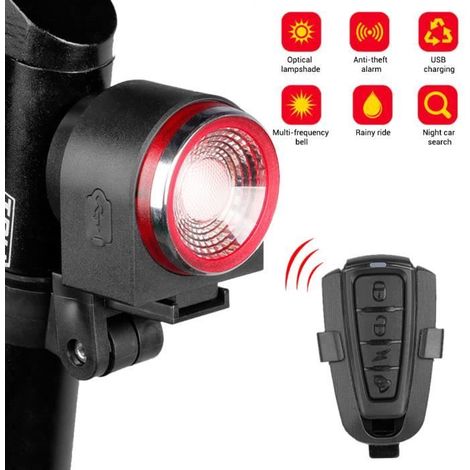Capteur de frein intelligent vélo feu arrière USB charge moto vélo alarme avec télécommande étanche vélo sécurité vélo alarme (1/4)