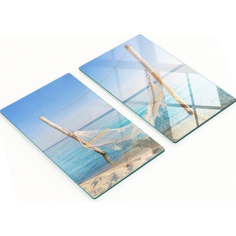 Dekorative Glas-Küchenschneidebretter „Hängematte am Meer“, 2 x 30 x 52 cm (1/5)