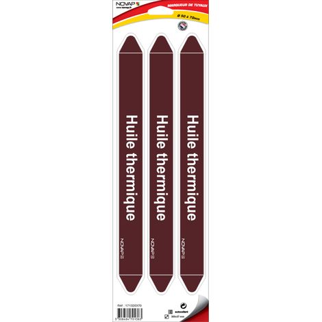 Planche de 3 marqueurs de tuyauterie 355 x 37 mm pour Ø 50 à 70 mm - Huile thermique - 4701363