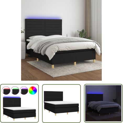 The Living Store Boxspringbett mit Matratze & LED Schwarz 140x200 cm Stoff - Boxspringbett - Doppelbett - Schlafsystem - Bettenrahmen - Lattenrost (1/5)