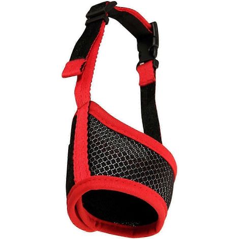 Muselière respirante, résistante aux morsures, aux aboiements et aux aliments, réglable avec fermeture Velcro, compatible avec le dressage canin, rouge, d'excellente qualité. (1/5)