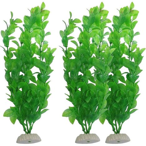 3-delige set plastic aquariumdecoratie, kunstplanten voor aquarium met keramische voet, 25 cm (1/5)