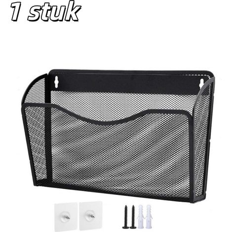 1 pièce - Étagère de rangement - Organiseur de dossiers - Compartiment unique - Fixation murale - Dossier suspendu en maille - Convient pour les bureaux, la maison, les écoles, etc. - Noir (1/5)