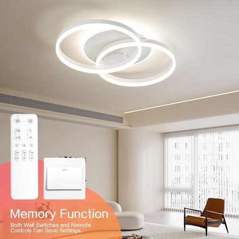 Amdelne Plafonnier LED Blanc 48W,Moderne Double Cercle Acryl 68cm,2700-6500K,Télécommande,veilleuse,luminaire pour Cuisine salon Chambre [Classe F]