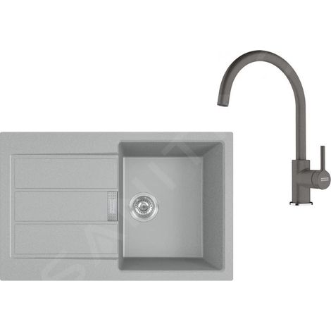 Franke Colonnes - Set de cuisine T123Š, évier en tectonite STG 611-78 + robinet FC6018.084, gris / gris pierre 143.0687.397 (1/4)