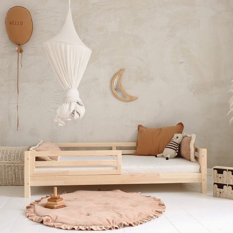 Letto 90x190 con sponda e rete a doghe incluse piedi 10 cm Myléna Bois (1/3)