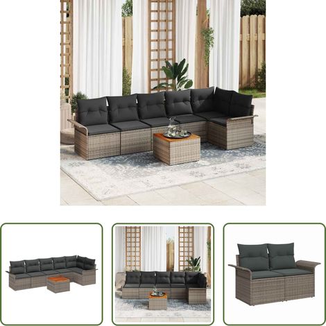 vidaXL Canapé en poly rattan - Ensemble de canapé de jardin avec coussin 7 pcs Gris polyrotin (1/5)