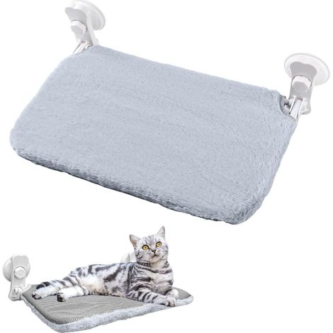 Hamac Chat Fenetre Hamac pour Chat Fenetre Pliable Démontable avec Ventouse pour Surfaces Lisses,Tissu Double Face en Maille/Peluche,Facile à Nettoyer,Gris 30×45cm