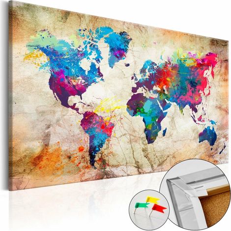 Tableau en liège carte du monde : style urbain - 120 x 80 cm (1/5)