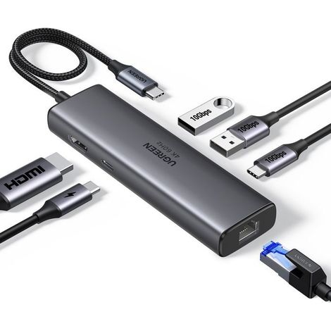 Hub Ugreen 6 en 1 USB-C HDMI 4K@60Hz 2xUSB-A 3.2 USB-C 3.2 RJ45 Gigabit PD 100W (1/5)