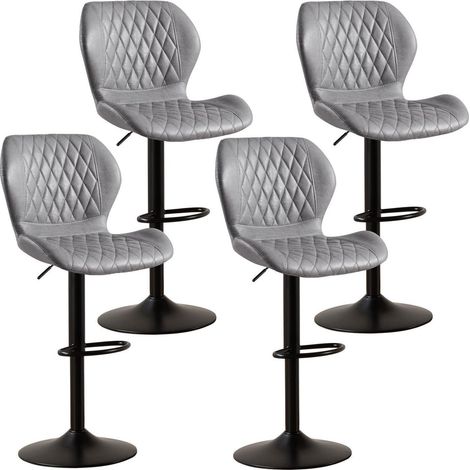 Barhocker mit Lehne, 360° drehbar, höhenverstellbar, Kunstleder, Grau, 4er-Set (1/5)