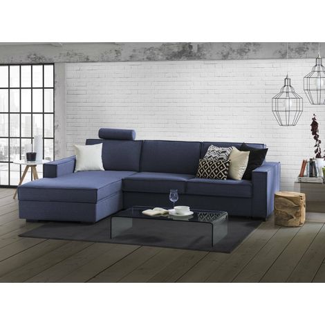 Talamo Italia Canapé Adelina, Canapé d'angle, 100% Made in Italy, Canapé avec ouverture pivotante, Péninsule de conteneur gauche, avec accoudoirs standards, Cm 280x95h90, Bleu, avec emballage renforcé (1/5)