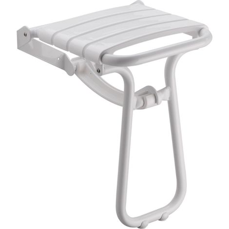 PMR PELLET Asiento de ducha escamoteable Essential confort con pie de aluminio epoxi blanco, lamas blancas