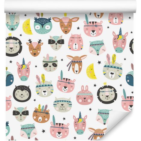 Papel pintado de animales del bosque durmiendo para salón y dormitorio, 50x1000 cm. (1/5)