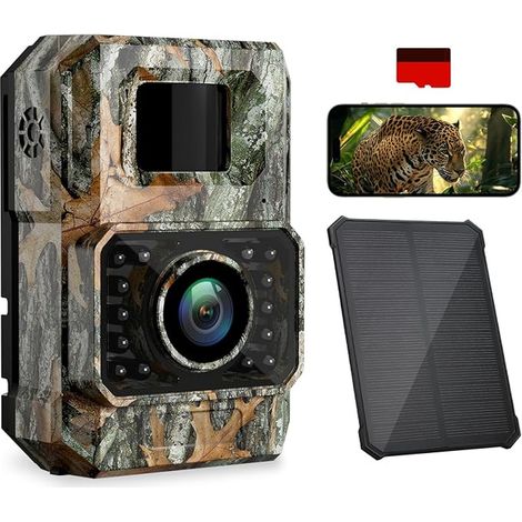 WiFi Solar Hunting Camera 60MP 30FPS 2000mAh Rechargeable Battery Connected Hunting Camera Telephone 850nm LED Camera Infrared Night Vision Animals Camera 32GB Card (1/5)