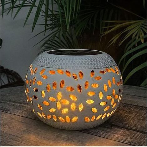Lampada solare all'aperto vintage in metallo con la fiamma LED realistico decorativi impermeabile all'aperto di fiamma effetto decorazione del giardino (1 pezzo bianco) (1/5)