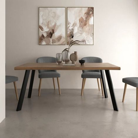 Table rectangulaire 180 x 90 cm plateau en MDF 50 mm chêne foncé et pieds en acier noir Finn (1/4)