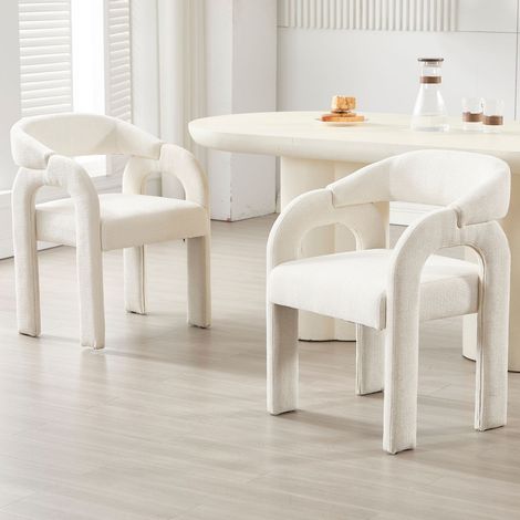 Wahson Chaise de Salle à Manger en Chenille Chaise de Cuisine Lot de 2 avec Dossier Incurvé, Chaise Dîner Moderne pour Cuisine/Salle à Manger, Blanc (1/5)