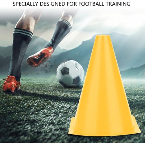 Lot de 6 cônes d'entraînement de football de 18 cm avec porte-marqueurs en plastique (jaune) (1/5)