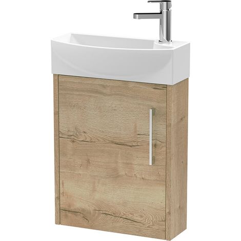 Hudson Reed Juno Compact LH Wall Hung Vanity Unit and Basin 440mm Wide - Autumn Oak (1/5)