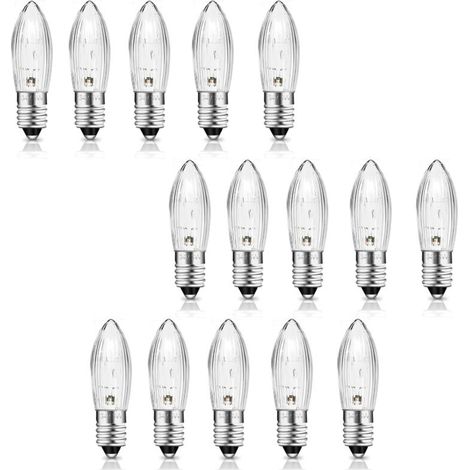 E10 34V 3W Kerzenbirne mit 7 Brennpunkten, Ersatzbirnen, 30 lm warmweiß (2700 K), E10 Kerzenbirne für Lichterbögen, Weihnachtsbäume, Lichterketten, 15er-Packung
