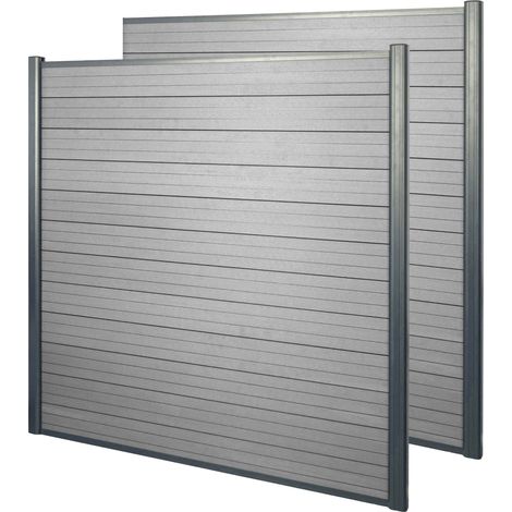 [NEUWERTIG] WPC-Sichtschutz Savoie, Windschutz Zaun, Alu Premium 2er Set, 3,75m grau