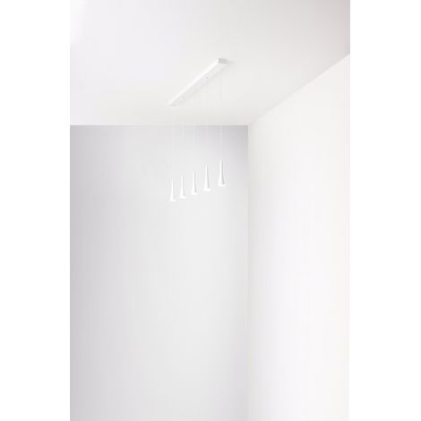 Suspension Moderne En Métal Blanc Mat, Barre Led De 35W, Lumière Chaude 3000K, Hauteur Réglable Jusqu'À 250 Cm - Perenz Design Élégant Et Pur