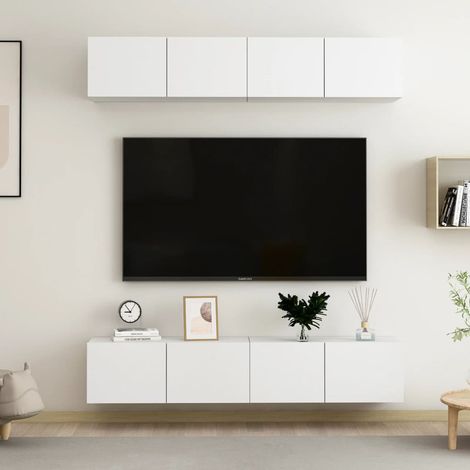 Meubles TV 4 pcs Bancs TV Armoires de rangement Blanc 80x30x30 cm Aggloméré 68153 (1/5)