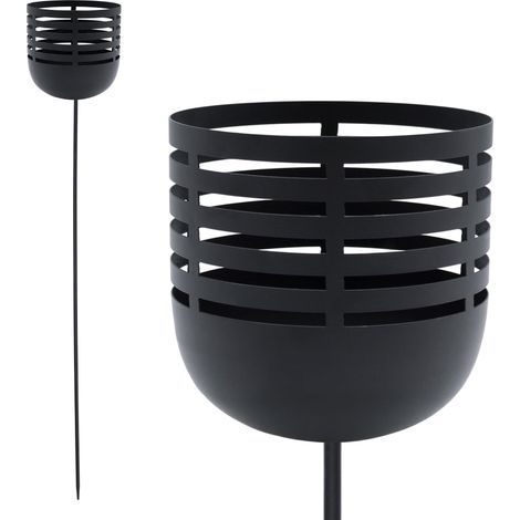Metall Windlicht Gartenstecker schwarz - H 100 cm - Gartendeko Kerzenhalter mit Erdspieß - Garten Beetstecker Blumenbeet