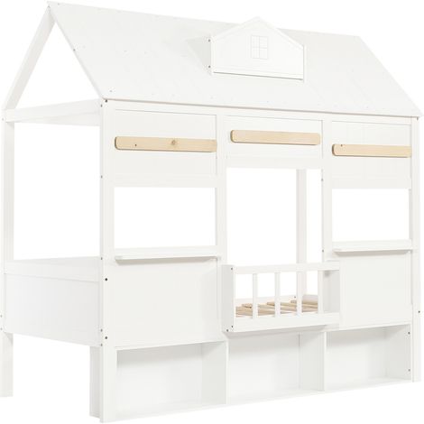 Letto a soppalco per bambini a forma di casa bianco 90 x 200 cm con mensola (1/5)
