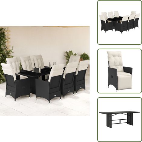 9-tlg. Garten-Essgruppe mit Kissen Schwarz Poly Rattan - Gartenmöbel Set - Outdoor Möbel - Lounge Sessel - Relaxsessel - Gartenstuhl (1/5)