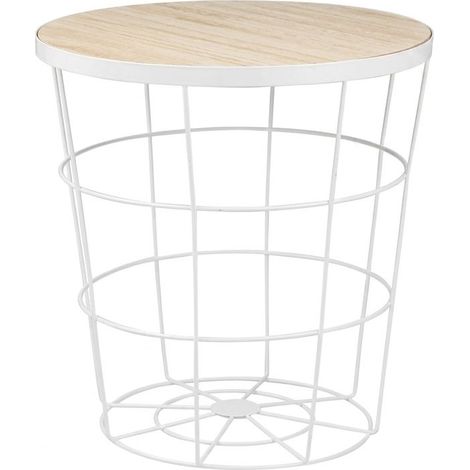 Tavolino Contenitore Kaori Salotto Moderno Bianco con Top MDF Ø38x40cm (1/5)